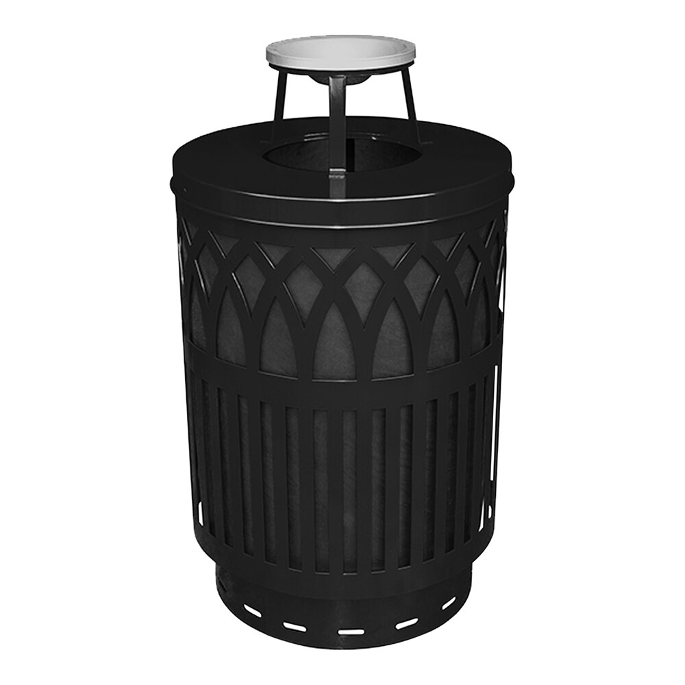 Witt Industries COV40P-AT-BK Covington 40 Gallon Black Steel Round Outdoor Decorative Trash Can with Ash Top Lid