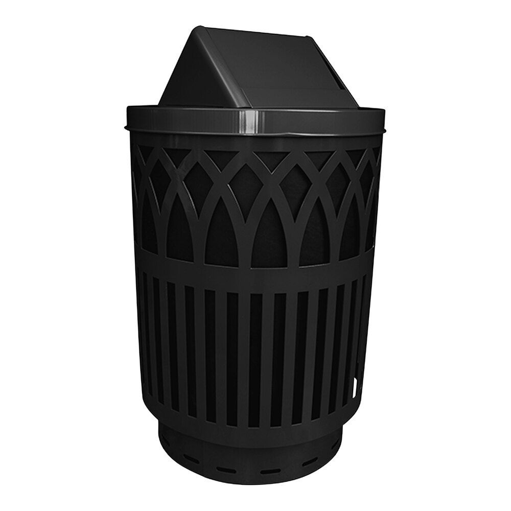 Witt Industries COV40P-SWT-BK Covington 40 Gallon Black Steel Round Outdoor Decorative Trash Can with Swing Top Lid
