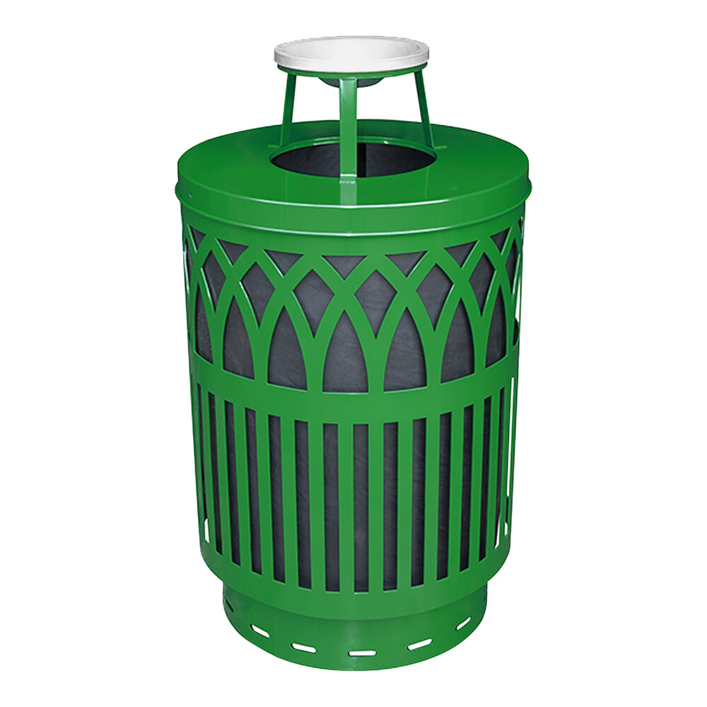 Witt Industries COV40P-AT-GN Covington 40 Gallon Green Steel Round Outdoor Decorative Trash Can with Ash Top Lid