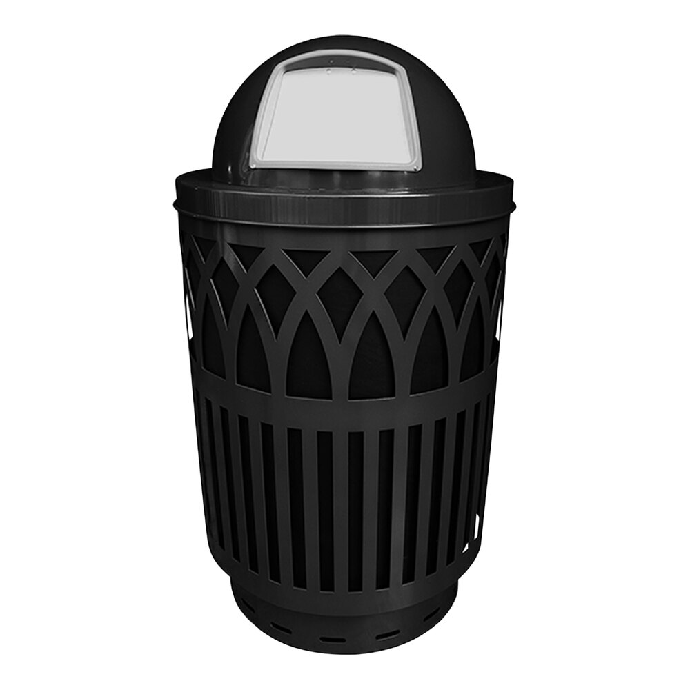 Witt Industries COV40P-DT-BK Covington 40 Gallon Black Steel Round Outdoor Decorative Trash Can with Push Door Dome Top Lid