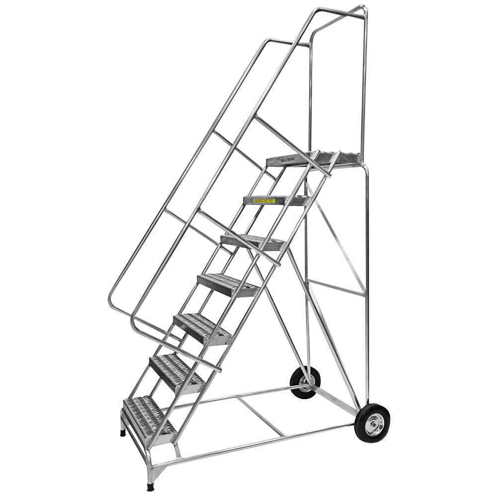 Ballymore 7-Step Cal/OSHA Compliant Wheelbarrow Ladder with 42" Handrail, Ribbed Step Tread, and 24" x 14" x 70" Platform CAL-ALWB730R
