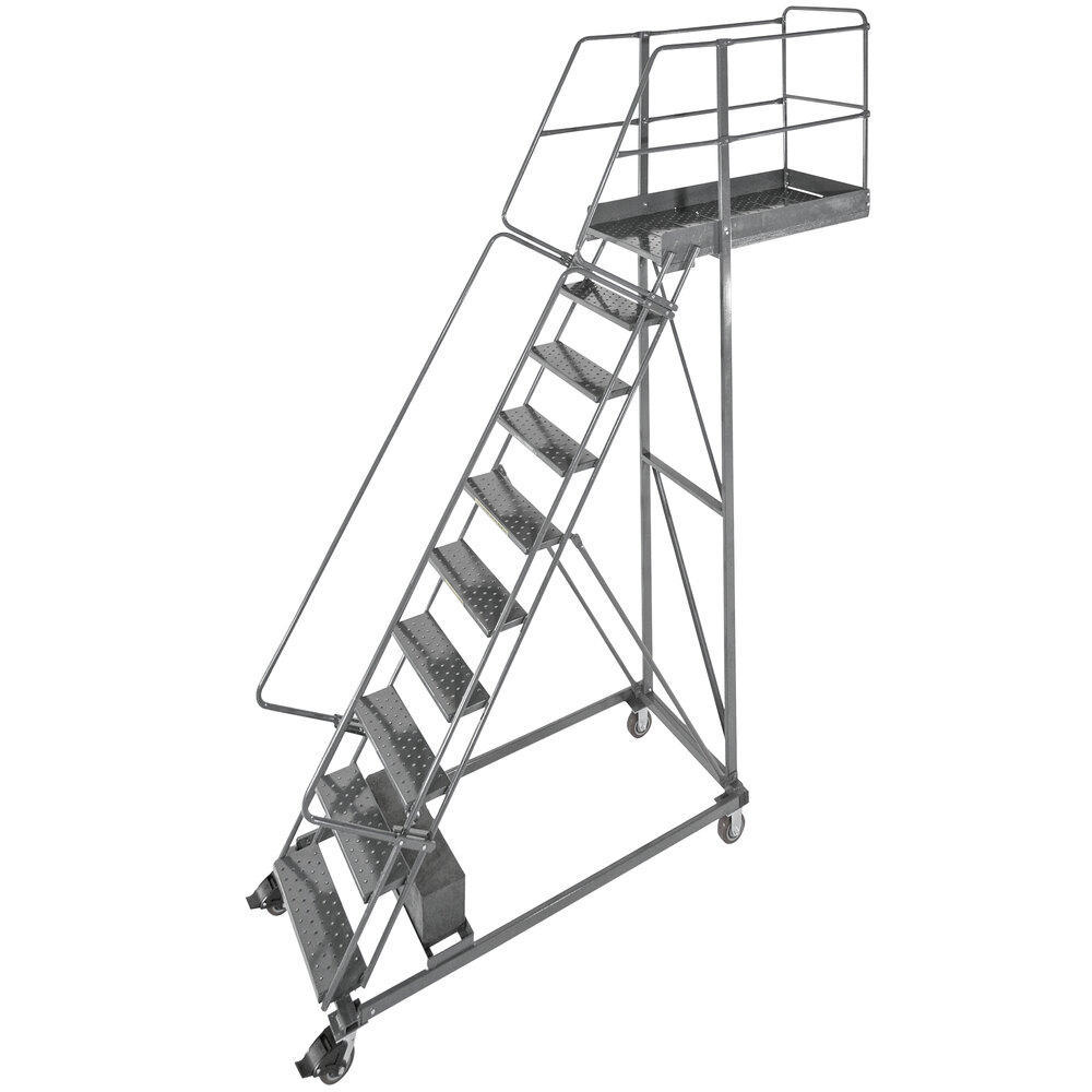 Ballymore 10-Step Heavy-Duty Steel Cal/OSHA Compliant Rolling Cantilever Ladder with 42" Handrail, 100" Platform Height, 42" Overhang, and 97" Vertical Clearance CAL-CL-10-42