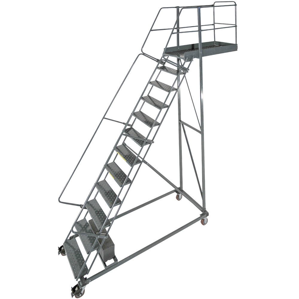 Ballymore 14-Step Heavy-Duty Steel Cal/OSHA Compliant Rolling Cantilever Ladder with 42" Handrail, 140" Platform Height, 14" Overhang, and 137" Vertical Clearance CAL-CL-14-14