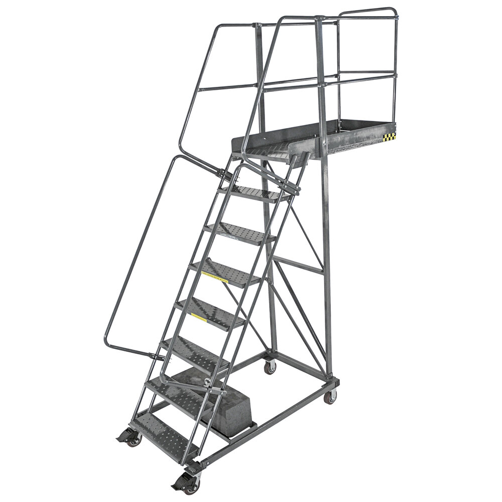 Ballymore 6-Step Heavy-Duty Steel Cal/OSHA Compliant Rolling Cantilever Ladder with 42" Handrail, 60" Platform Height, 35" Overhang, and 57" Vertical Clearance CAL-CL-6-35