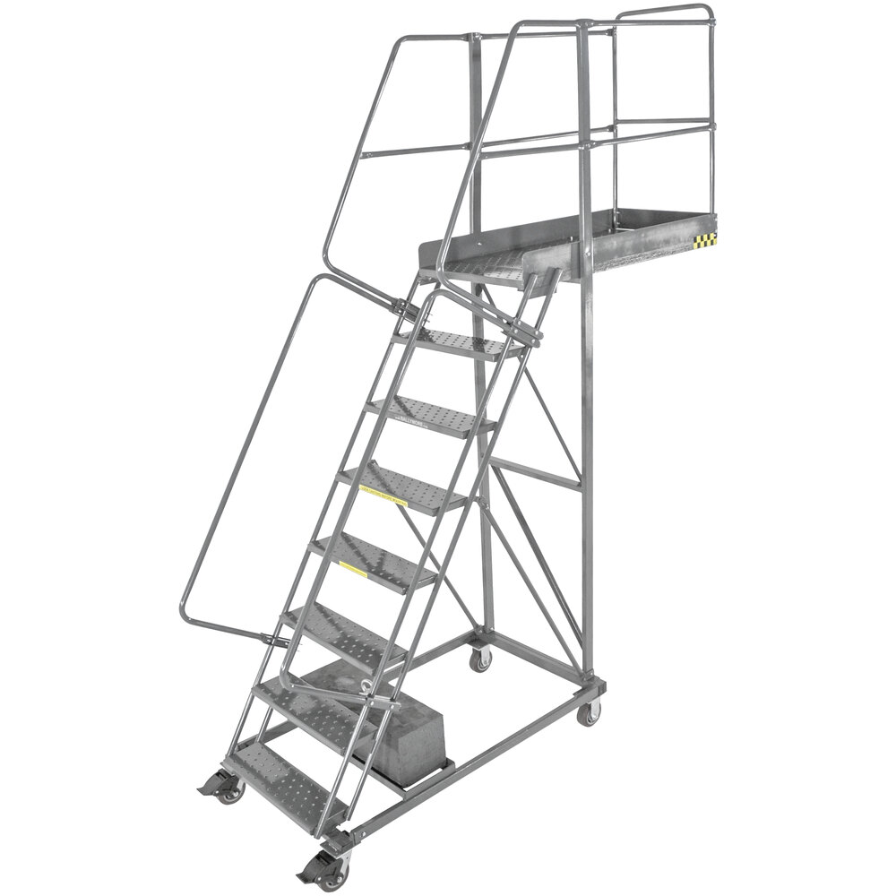 Ballymore 7-Step Heavy-Duty Steel Cal/OSHA Compliant Rolling Cantilever Ladder with 42" Handrail, 70" Platform Height, 35" Overhang, and 67" Vertical Clearance CAL-CL-7-35