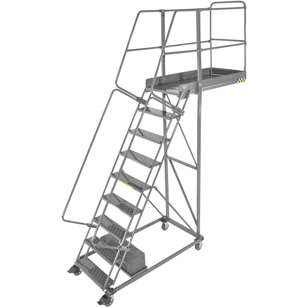 Ballymore 9-Step Heavy-Duty Steel Cal/OSHA Compliant Rolling Cantilever Ladder with 42" Handrail, 90" Platform Height, 35" Overhang, and 87" Vertical Clearance CAL-CL-9-35