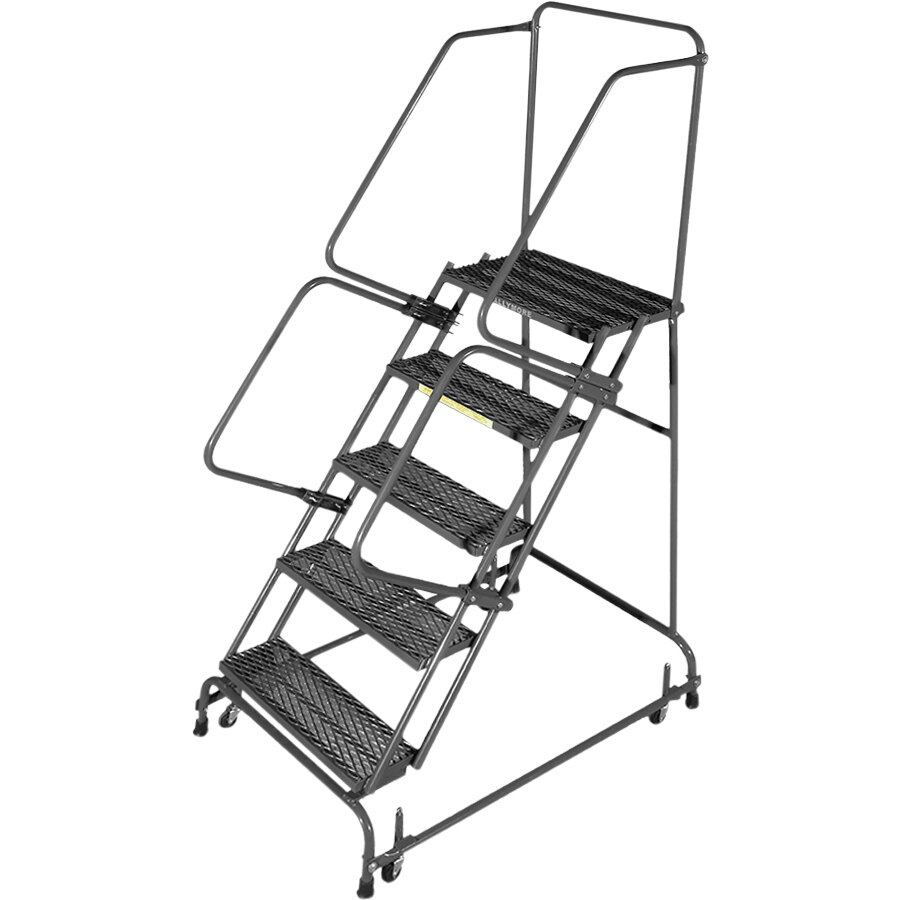 Ballymore 5-Step Cal/OSHA Compliant Rolling Ladder with 42" Handrail, Spring Loaded Casters, and 24" Wide Steps CAL-FSH526