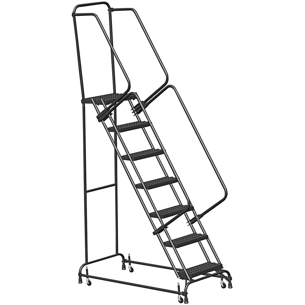 Ballymore 7-Step Cal/OSHA Compliant Rolling Ladder with 42" Handrail, Spring Loaded Casters, and 16" Wide Steps CAL-FSH718