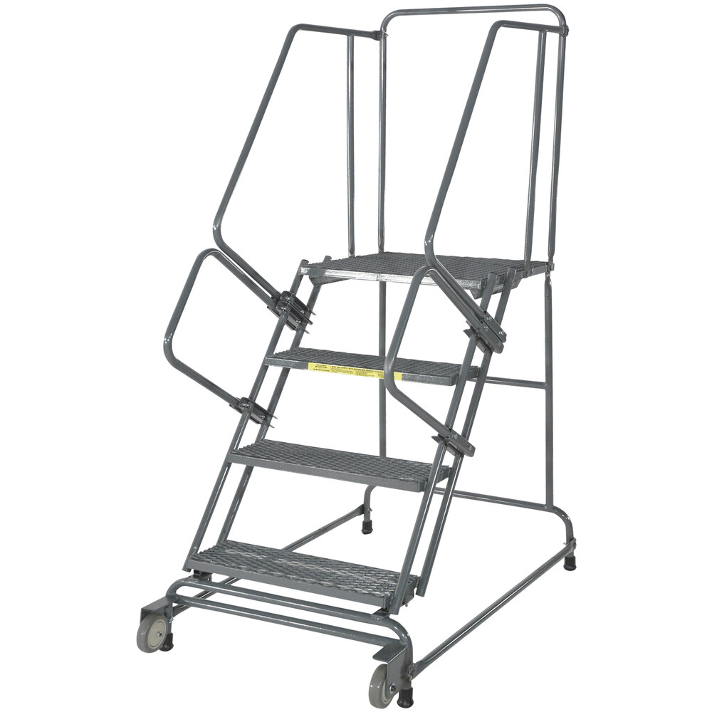 Ballymore Tilt & Roll 5-Step Gray Steel Cal/OSHA Compliant Rolling Safety Ladder with 42" Handrail, 24" Wide Steps, 14" Deep Top Step, and 4" Casters CAL-FSTR526