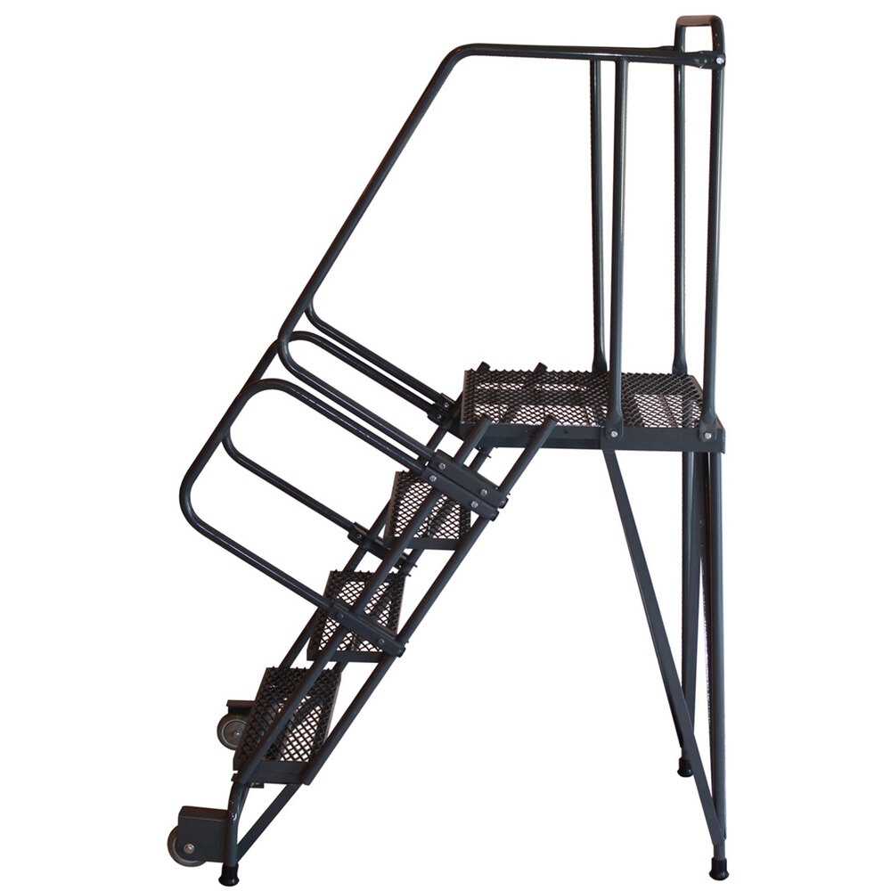Ballymore Tilt & Roll 6-Step Gray Steel Cal/OSHA Compliant Rolling Safety Ladder with 42" Handrail, Straddle Base, and 24" Wide Steps CAL-HL-6NS