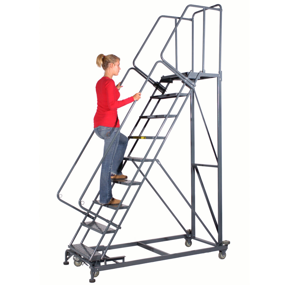Ballymore Monster Line 6-Step Gray Extra Heavy-Duty Steel Cal/OSHA Compliant Rolling Safety Ladder with 42" Handrail and 21" Deep Top Step CAL-ML063221