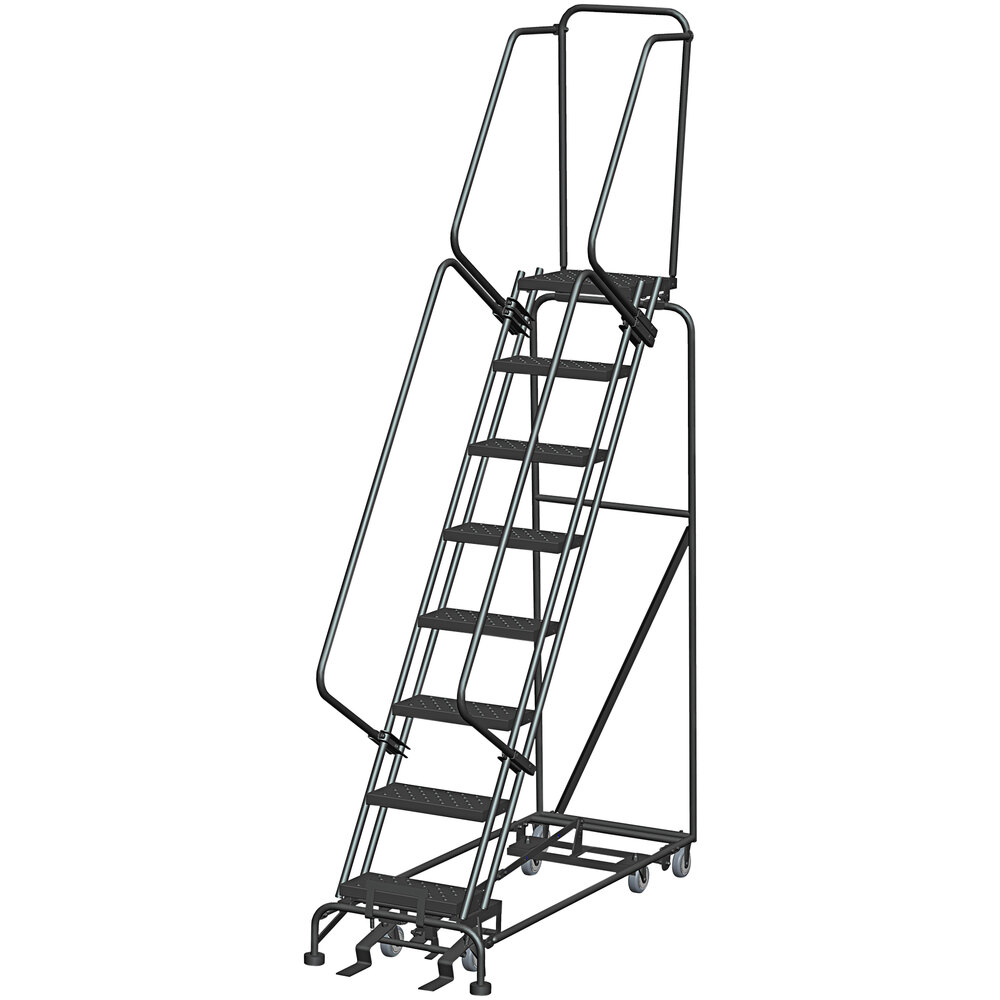 Ballymore 8-Step Gray Steel Cal/OSHA Compliant All-Direction Rolling Safety Ladder with 42" Handrail and 16" Wide Steps CAL-PIP-8