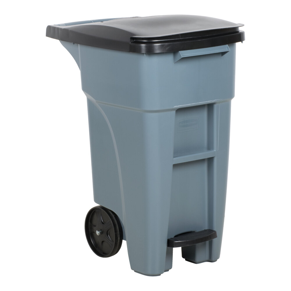 Rubbermaid® 1971944 128 Qt. / 32 Gallon Gray Step-On Wheeled Rectangular Trash Can with Lid