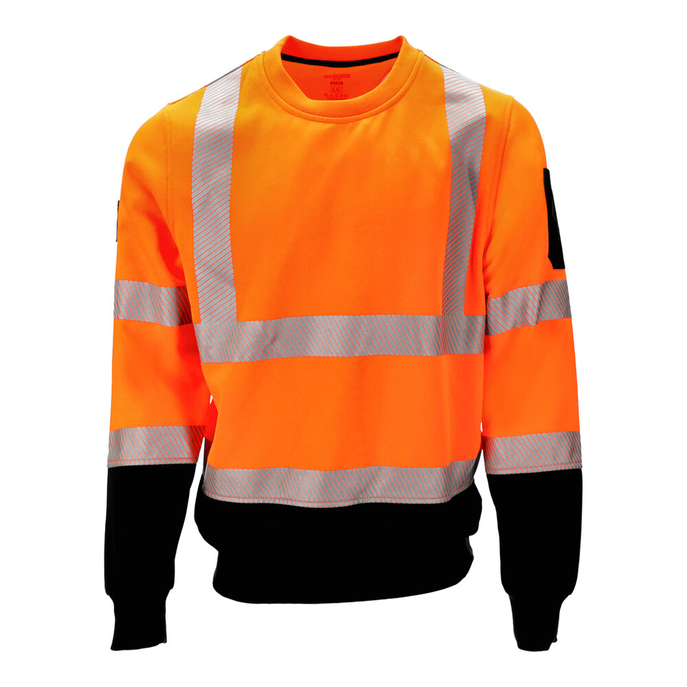 RefrigiWear HiVis Orange / Black Crewneck Fleece with Reflective Tape 8465RBORXLGL2 - XL