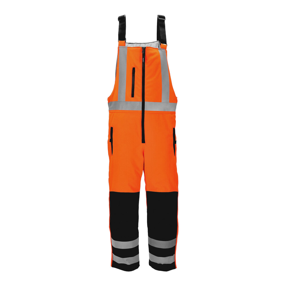 RefrigiWear HiVis Orange / Black Insulated Softshell High Bib Overalls 7497RBORLARL2 - Large