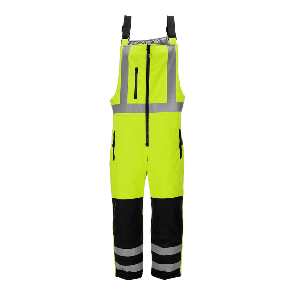 RefrigiWear HiVis Lime / Black Insulated Softshell High Bib Overalls 7497RBLMSMLL2 - Small