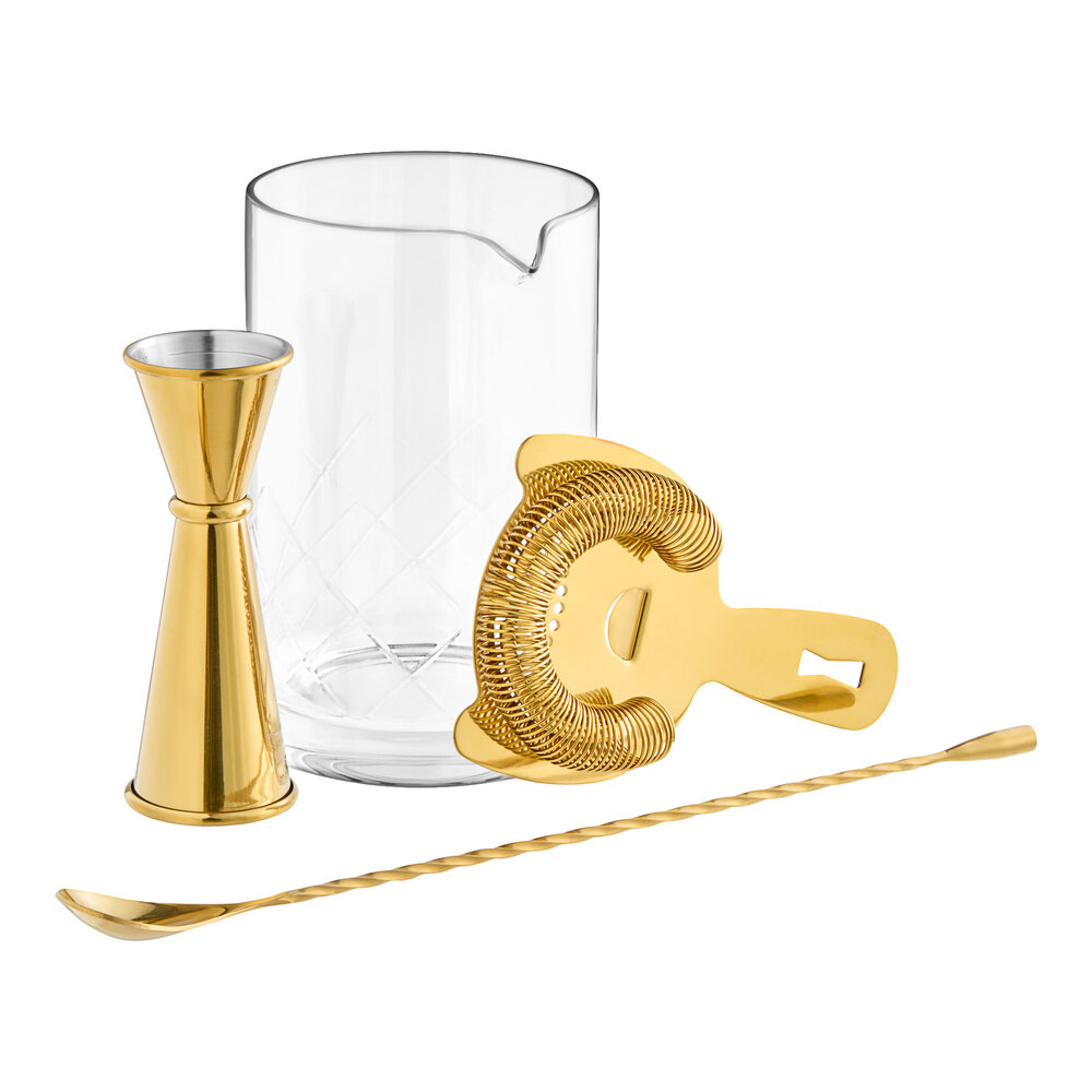 Acopa 4-Piece 25 oz. Cocktail Stirring Glass Kit with Gold Accessories