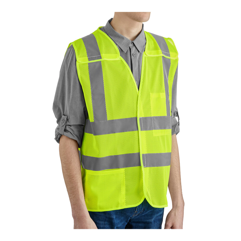 Lavex Class 2 Lime High Visibility 5-Point Breakaway Safety Vest with Hook & Loop Closure - Large - 50/Case