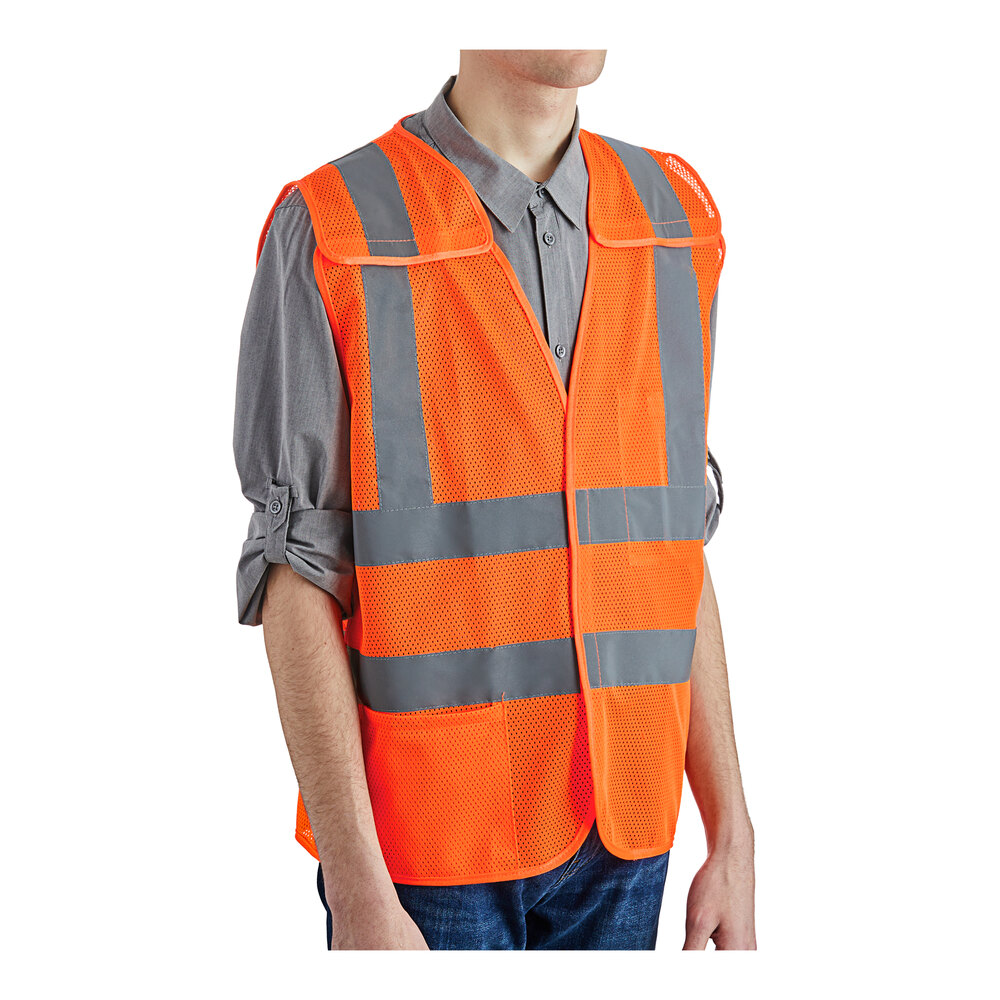 Lavex Class 2 Orange High Visibility 5-Point Breakaway Safety Vest with Hook & Loop Closure - 3X - 50/Case