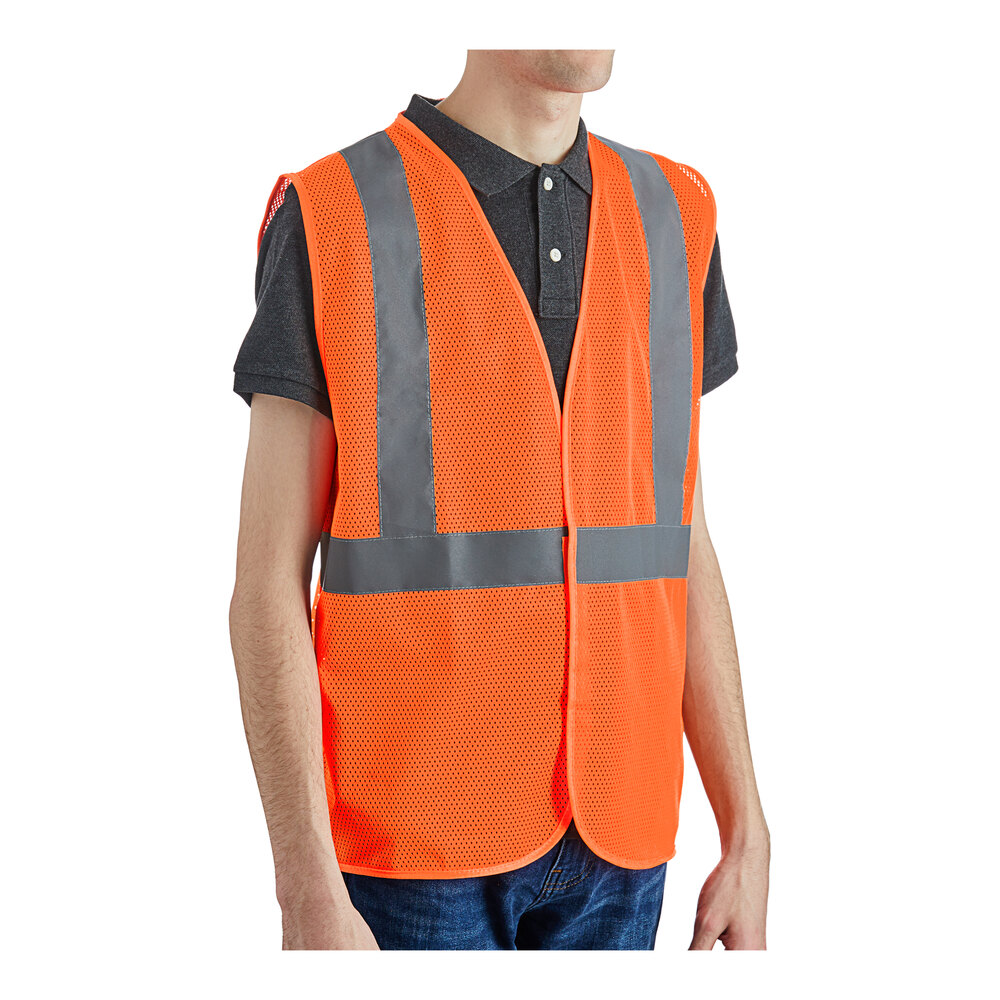 Lavex Class 2 Orange High Visibility Surveyor's Safety Vest with Hook & Loop Closure - Large - 50/Case
