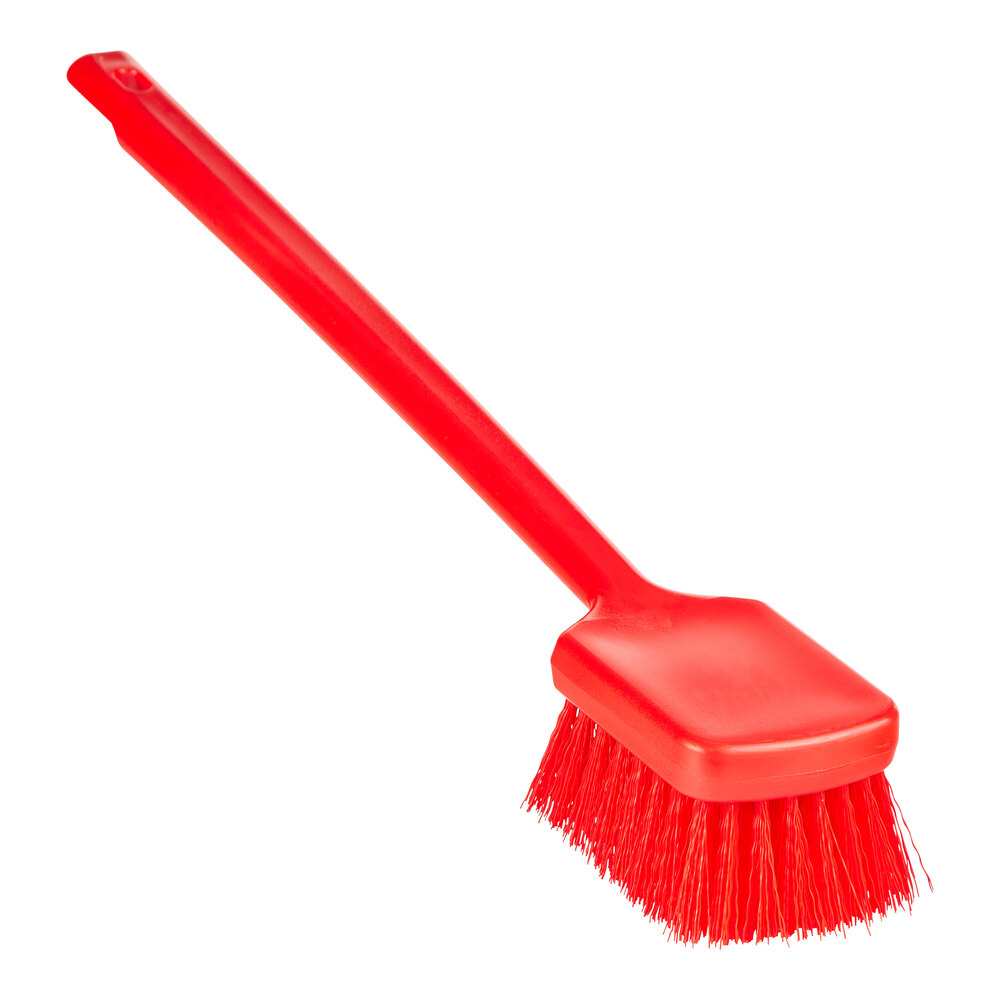 Vikan ColorCore 410814 19 15/16" Red Washing Brush with Stiff Bristles and Long Handle