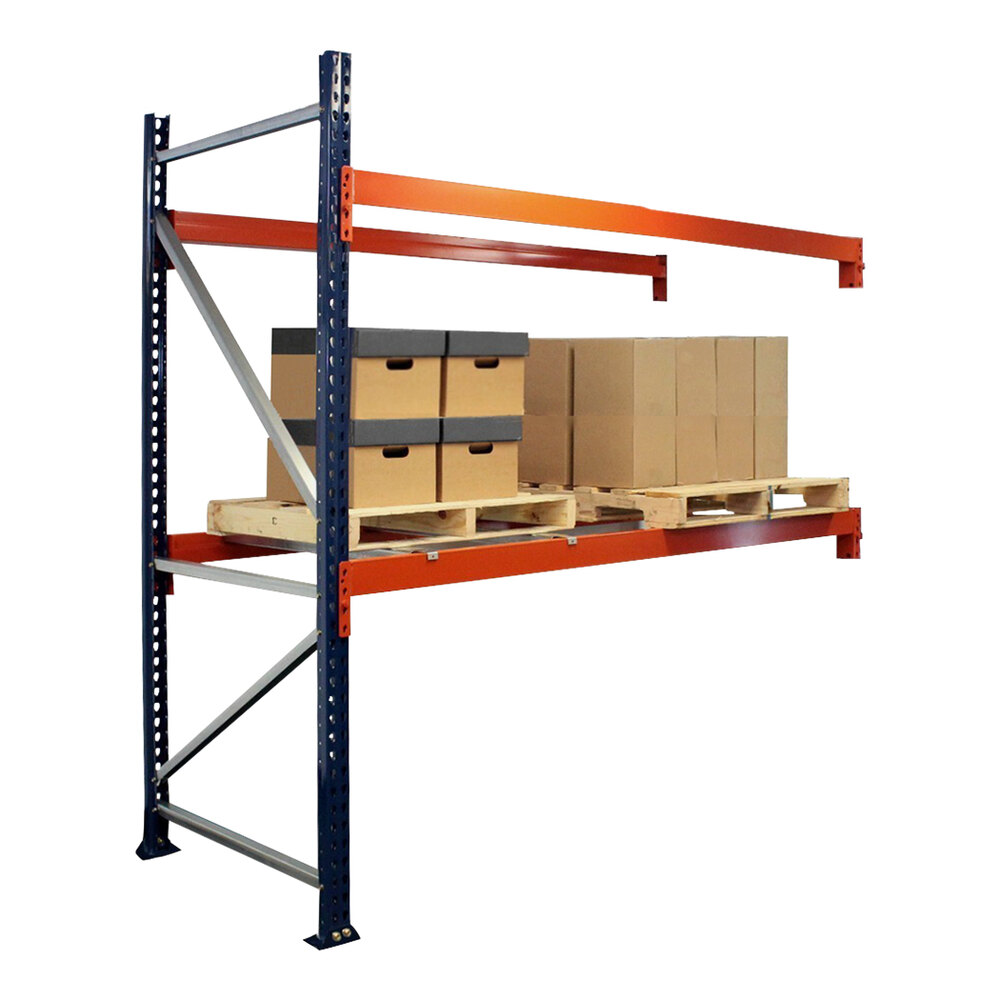 Interlake Mecalux 96" x 48" x 96" Blue / Orange Heavy-Duty Bolted Teardrop Pallet Rack Add-On 314964850E96A - 6,820 lb. Individual Shelf Capacity