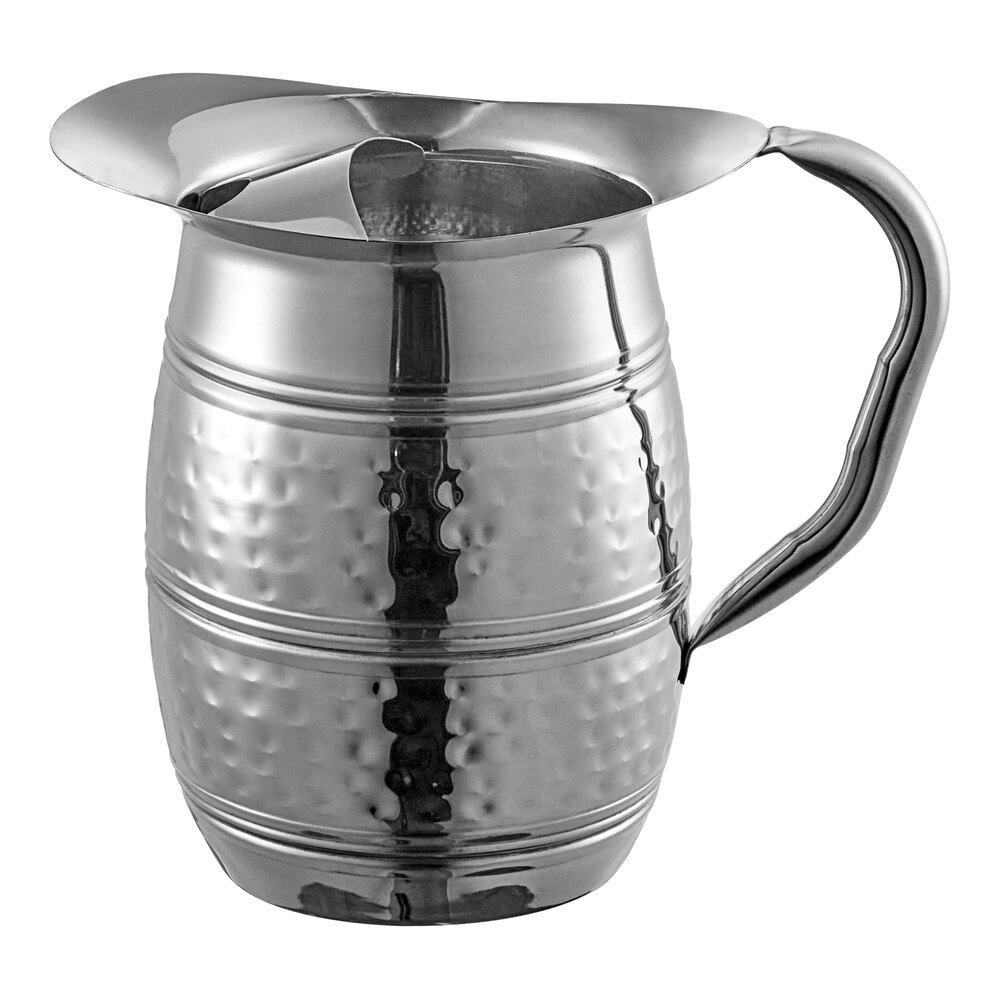 Acopa 96 oz. Hammered Stainless Steel Bell Pitcher with Ice Guard