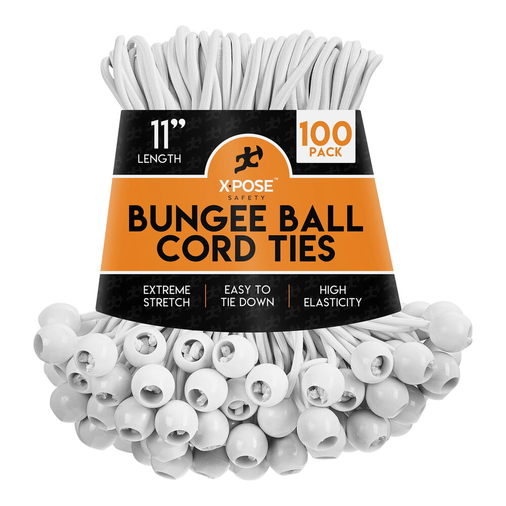 Xpose Safety 11" White Heavy-Duty Bungee Ball Cords BB-11W-100 - 100/Pack