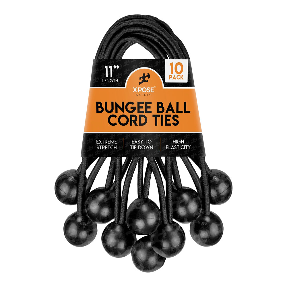 Xpose Safety 11" Black Heavy-Duty Bungee Ball Cords BB-11B-10 - 10/Pack
