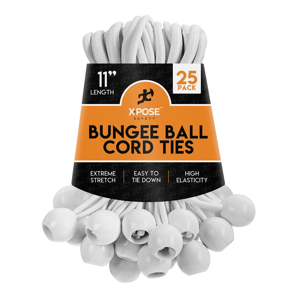 Xpose Safety 11" White Heavy-Duty Bungee Ball Cords BB-11W-25 - 25/Pack