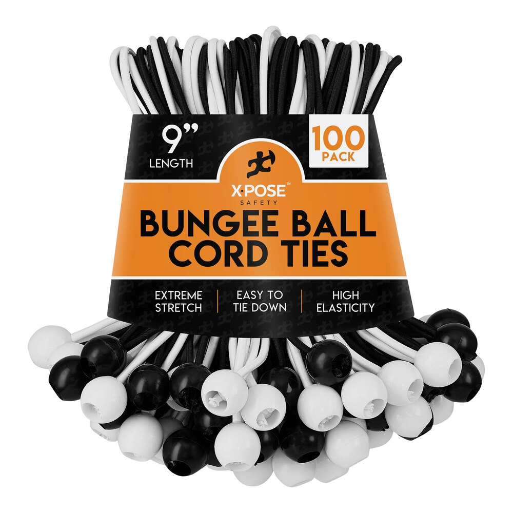 Xpose Safety 9" Assorted Black and White Heavy-Duty Bungee Ball Cords BB-9M-100 - 100/Pack
