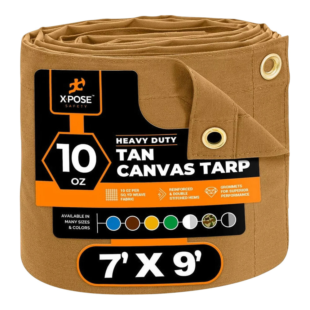 Xpose Safety 7' x 9' Tan Heavy-Duty Weatherproof 10 oz. Poly Canvas Tarp CTT10-79