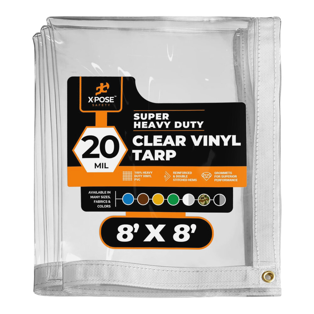 Xpose Safety 8' x 8' Clear Super Heavy-Duty Weatherproof 20 Mil PVC Vinyl Tarp CVT20-88