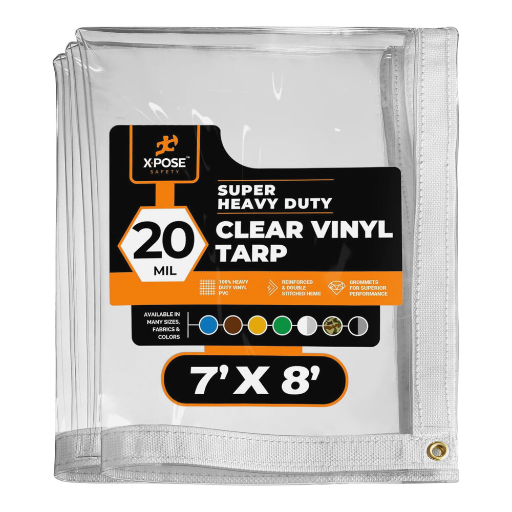 Xpose Safety 7' x 8' Clear Super Heavy-Duty Weatherproof 20 Mil PVC Vinyl Tarp CVT20-78