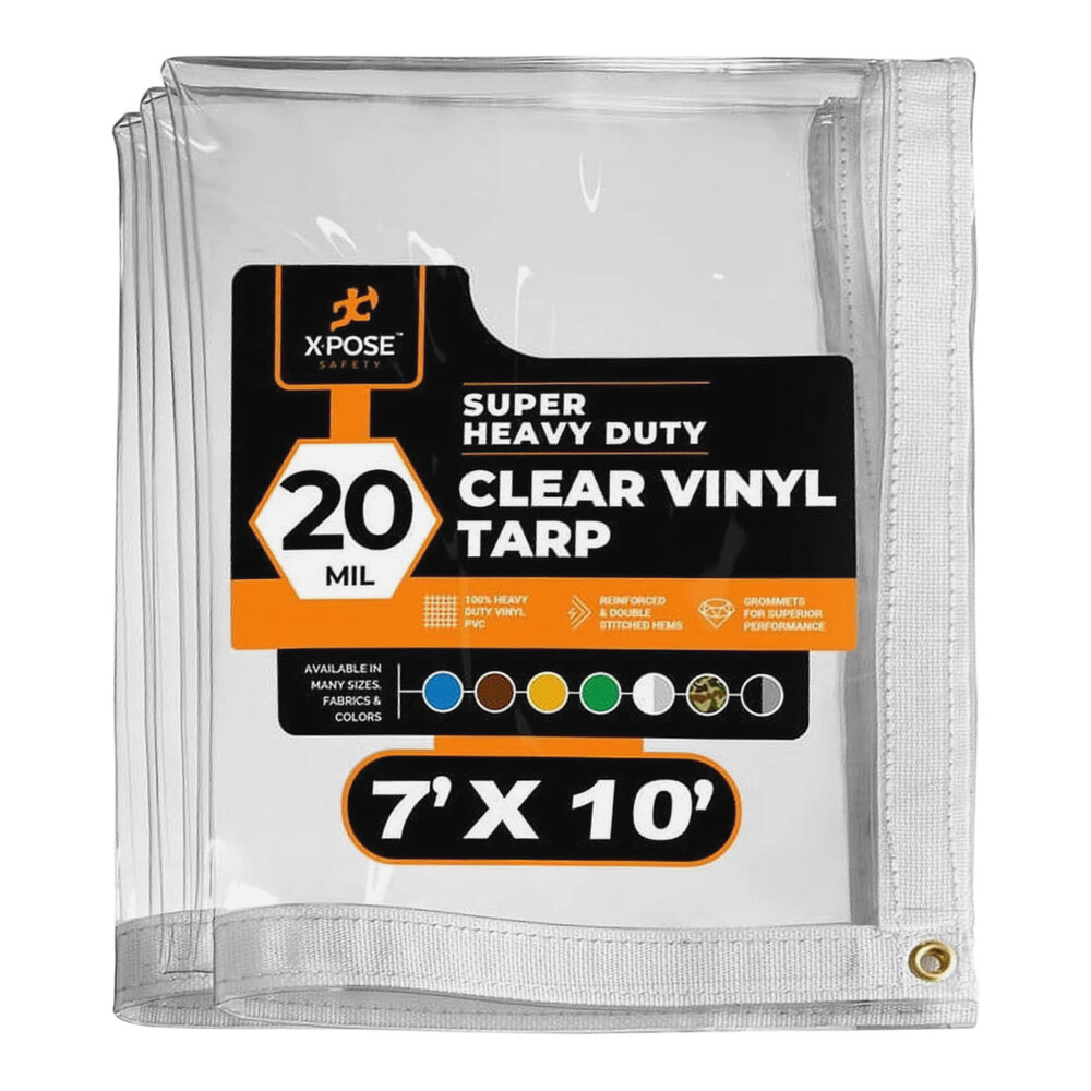 Xpose Safety 7' x 10' Clear Super Heavy-Duty Weatherproof 20 Mil PVC Vinyl Tarp CVT20-710