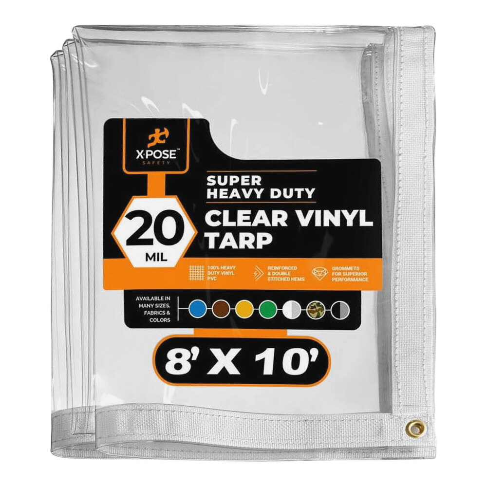 Xpose Safety 8' x 10' Clear Super Heavy-Duty Weatherproof 20 Mil PVC Vinyl Tarp CVT20-810