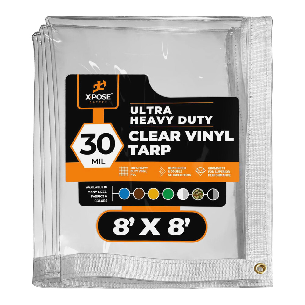 Xpose Safety 8' x 8' Clear Super Heavy-Duty Weatherproof 30 Mil PVC Vinyl Tarp CVT30-88