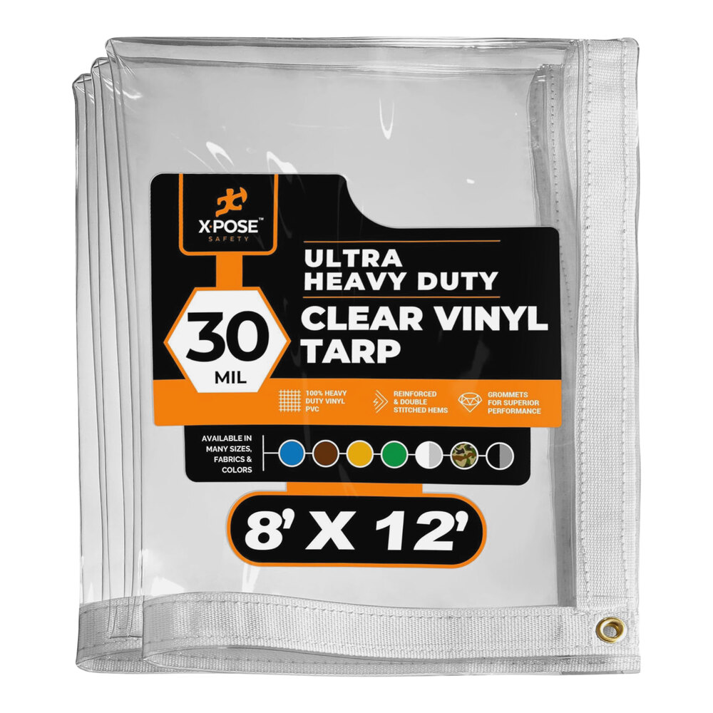 Xpose Safety 8' x 12' Clear Super Heavy-Duty Weatherproof 30 Mil PVC Vinyl Tarp CVT30-812