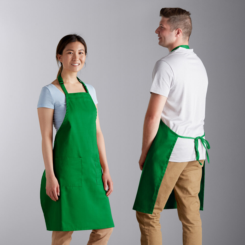 Choice Kelly Green Poly-Cotton Adjustable Bib Apron with 2 Pockets - 32" x 30"