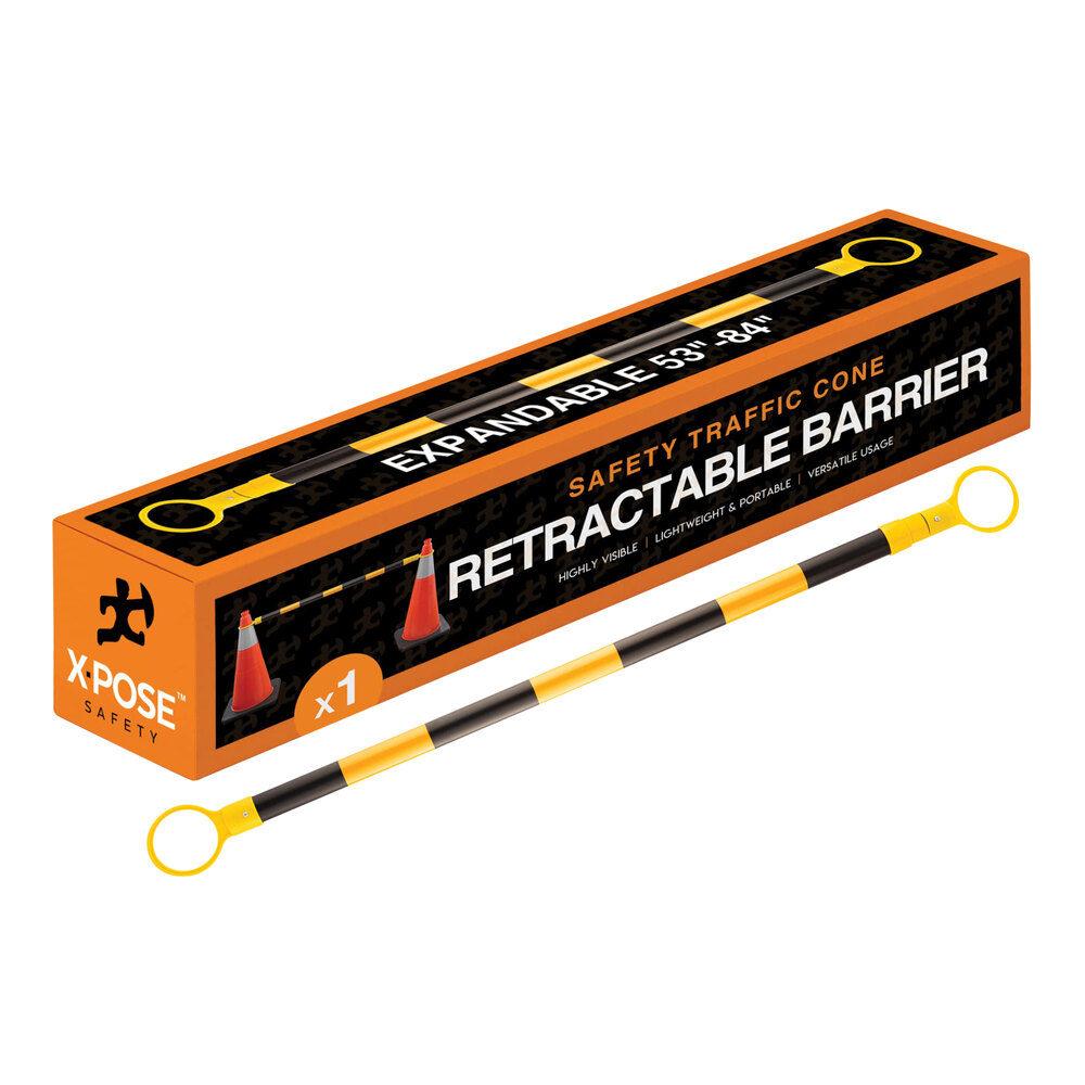 Xpose Safety 53"- 84" Yellow and Black Retractable Cone Bar CBY53/84-1-X