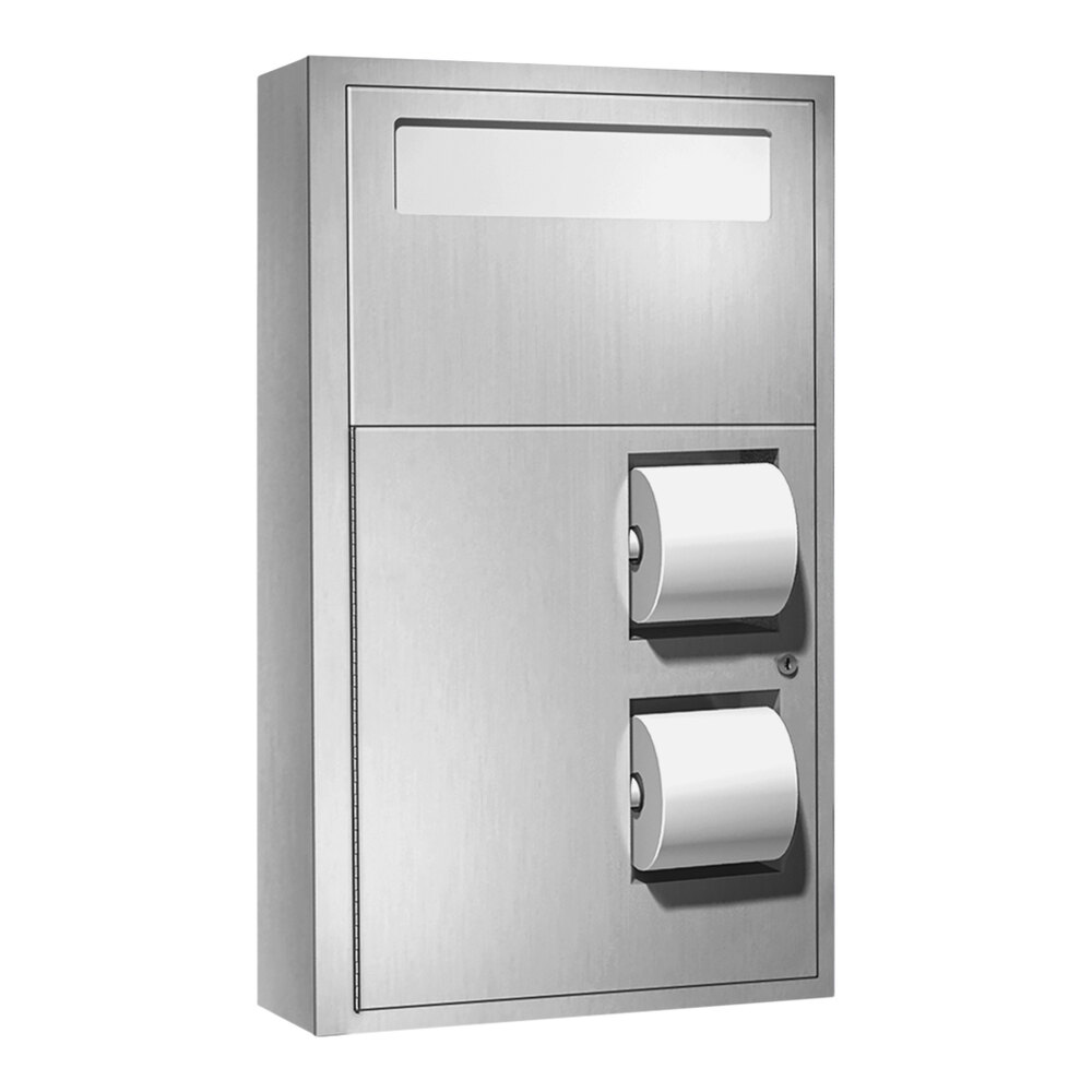 American Specialties, Inc. 10-0486 Satin Stainless Steel Surface-Mounted Toilet Tissue and Toilet Seat Cover Dispenser