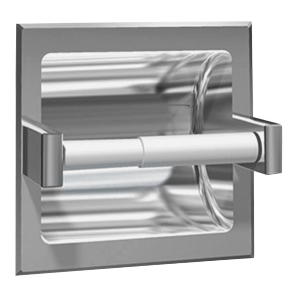 American Specialties, Inc. 10-7402-B Bright Stainless Steel Recessed Drywall Mounted Single Roll Toilet Tissue Holder