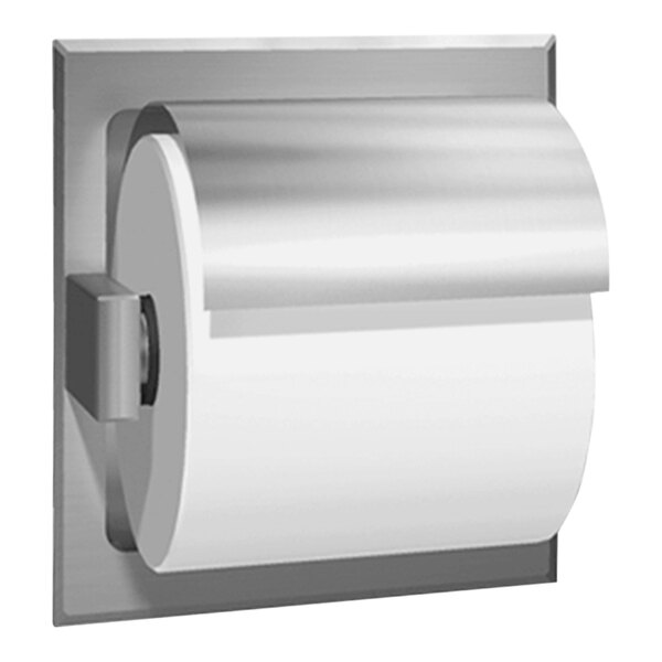 American Specialties, Inc. 10-7402-HB Bright Stainless Steel Recessed Drywall Mounted Single Roll Toilet Tissue Holder with Hood