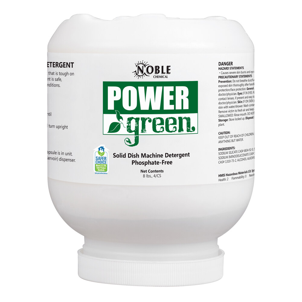 Noble 8 lb. / 128 oz. Power Green Concentrated Solid Dish Machine Detergent - 4/Case
