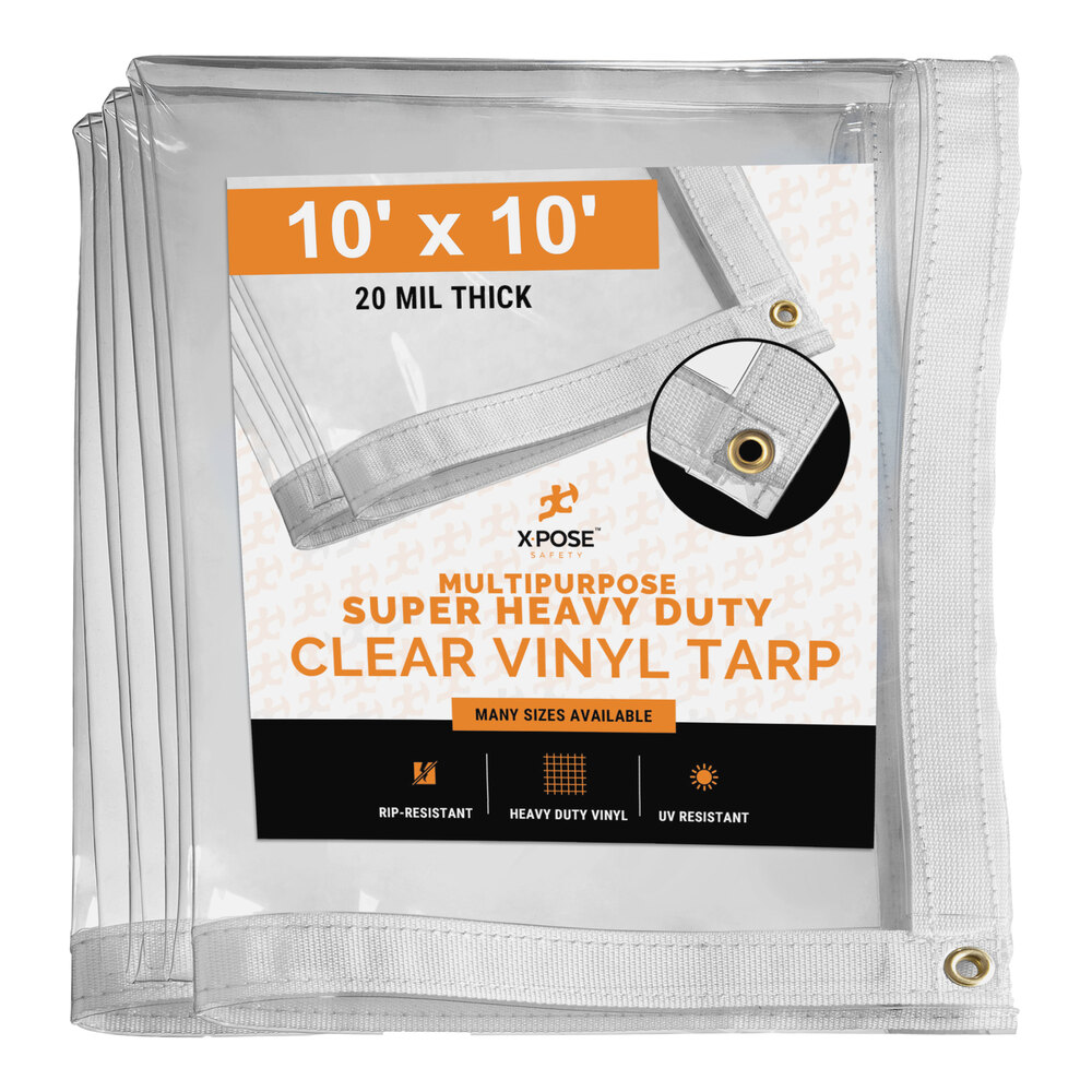 Xpose Safety 10' x 10' Clear Super Heavy-Duty Weatherproof 20 Mil PVC Vinyl Tarp CVT20-1010