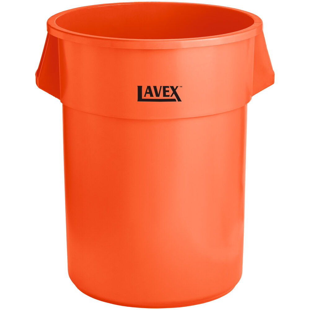 Lavex 55 Gallon Orange Round High Visibility Commercial Trash Can