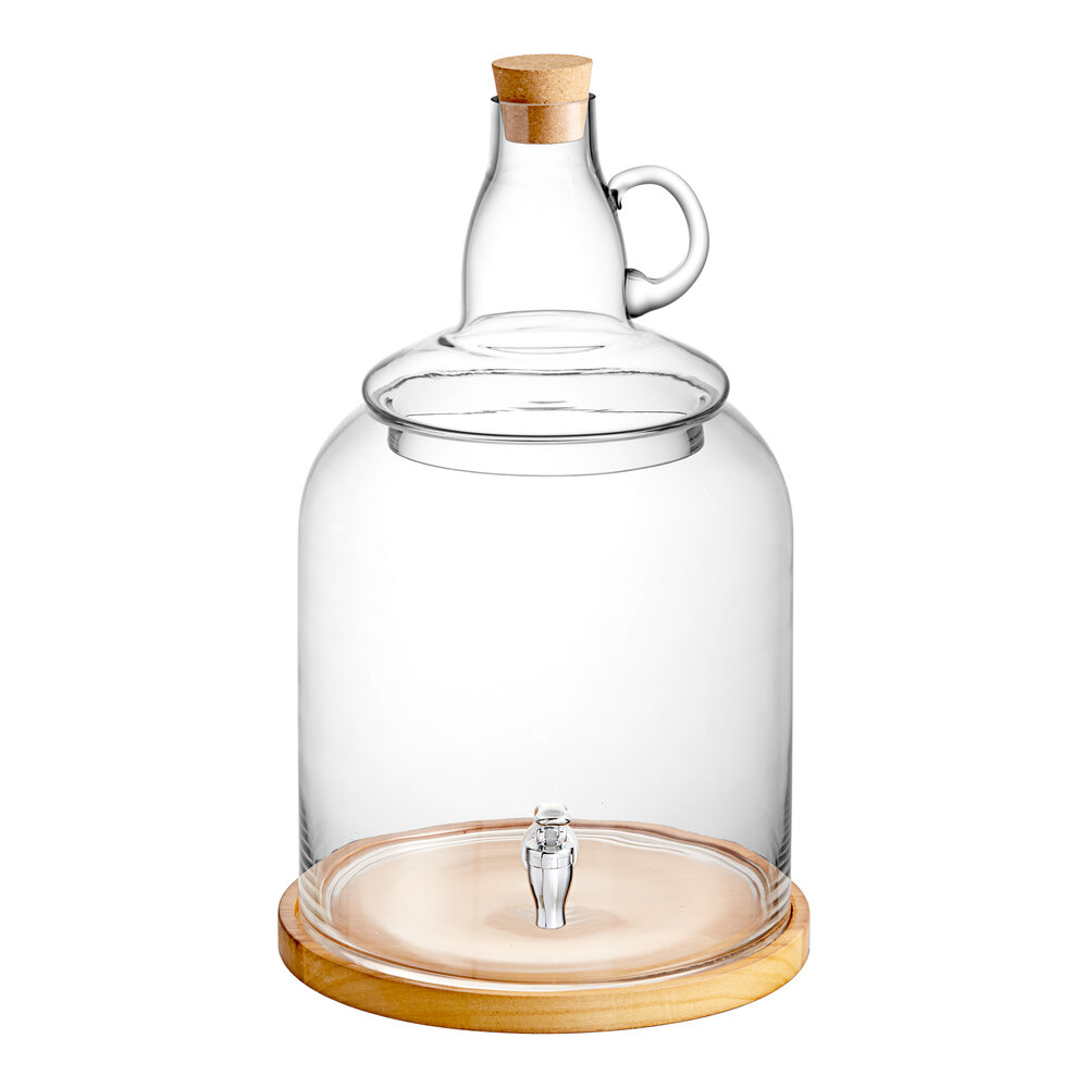 Acopa 4 Gallon Growler Glass Beverage Dispenser with Cork Lid and Wood Base