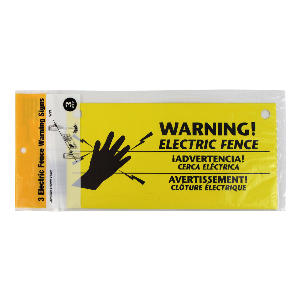 Zareba 10 3/8" x 4 1/2" Yellow Electric Fence Warning Sign WS3 - 3/Pack