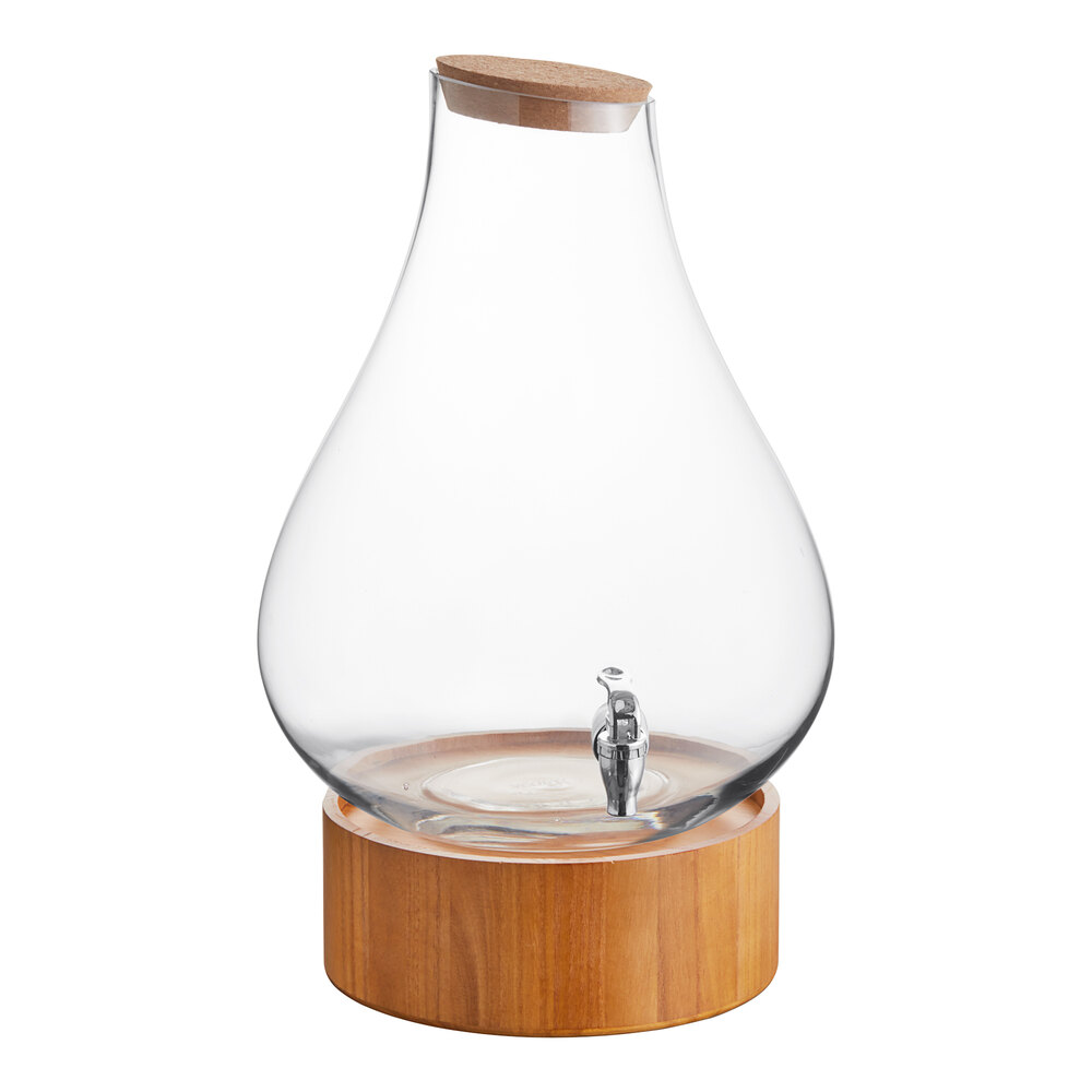Acopa 4 Gallon Raindrop Glass Beverage Dispenser with Cork Lid and Wood Base