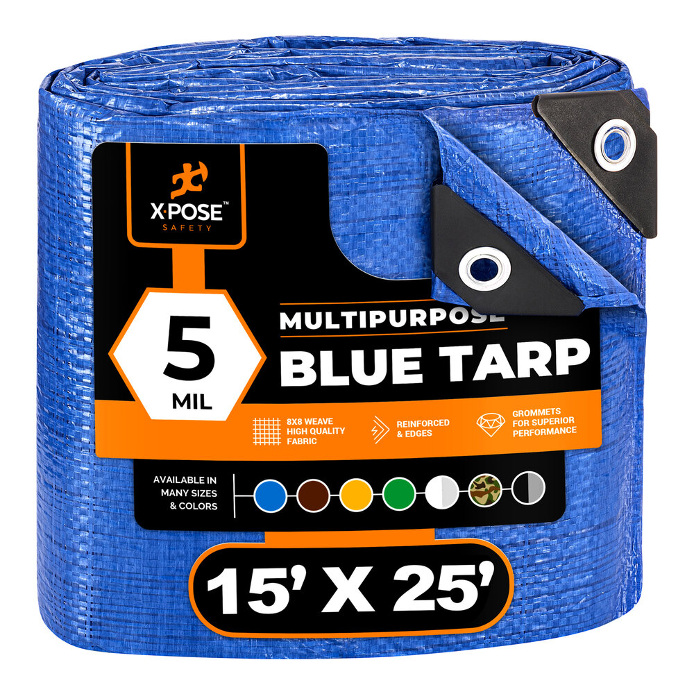 Xpose Safety 15' x 25' Blue Weather-Resistant 5 Mil Multipurpose Polyethylene Tarp BT-1525-X